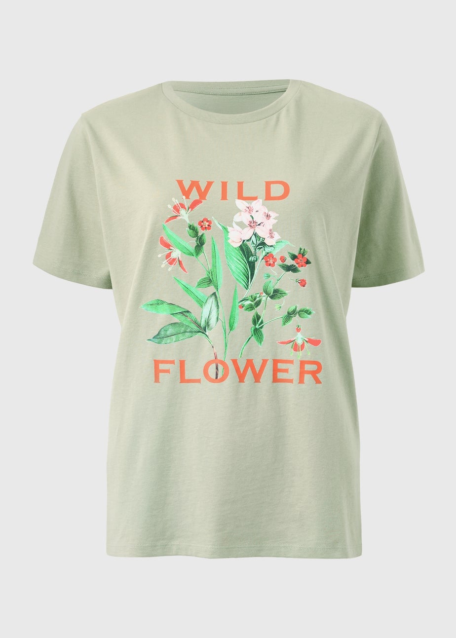 Green Wild Flower Graphic T-Shirt