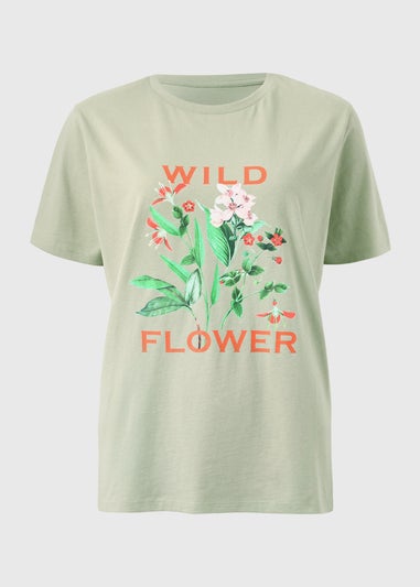 Green Wild Flower Graphic T-Shirt