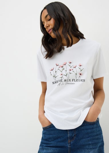 White Marche Aux Fleurs Graphic T-Shirt