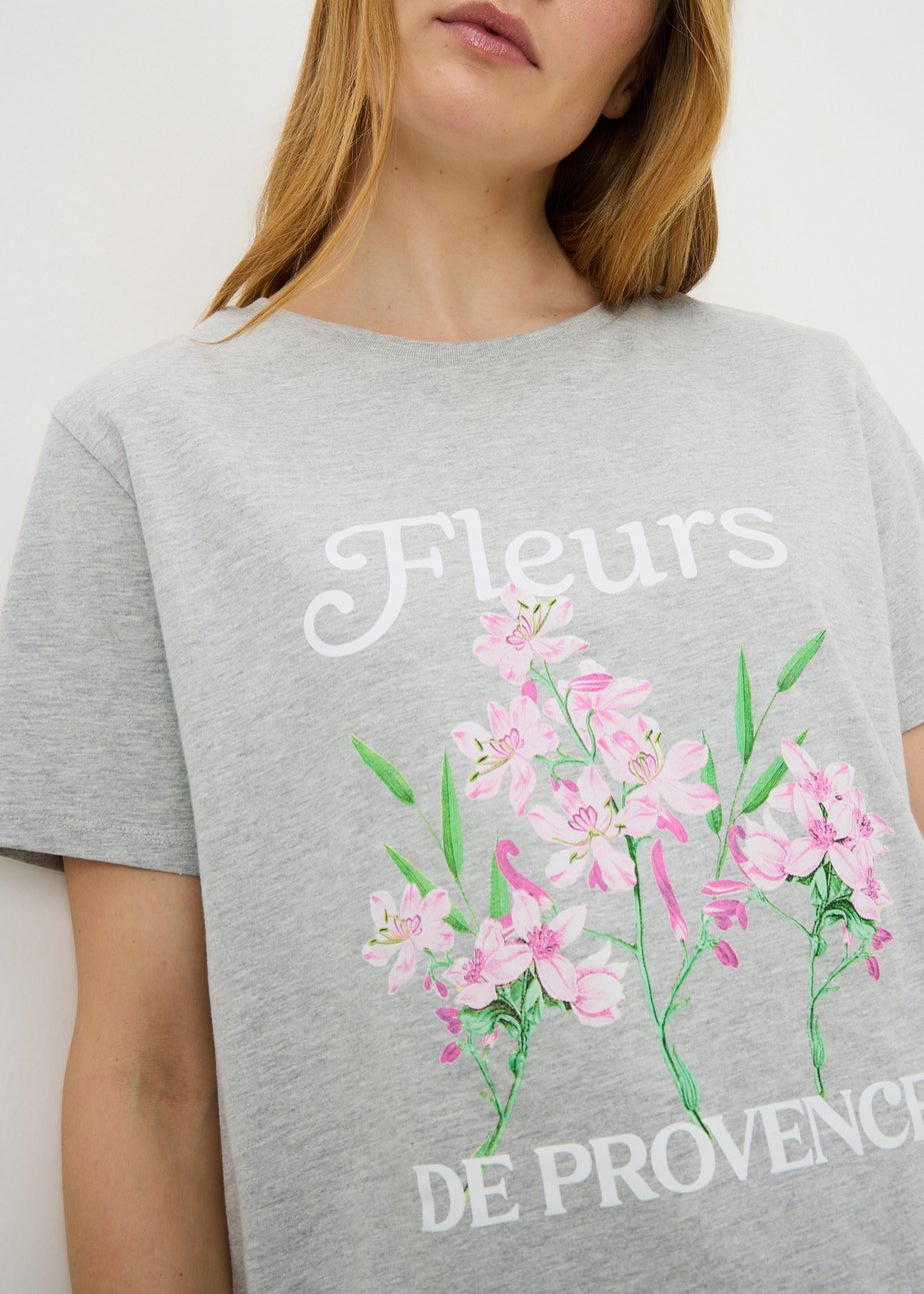 Grey Flower Provence Graphic T-Shirt