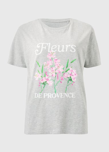 Grey Flower Provence Graphic T-Shirt