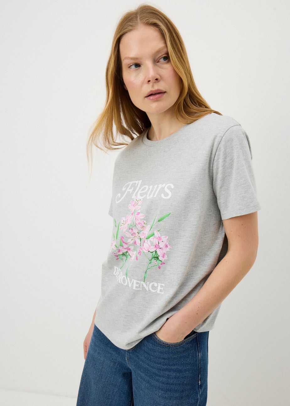 Grey Flower Provence Graphic T-Shirt