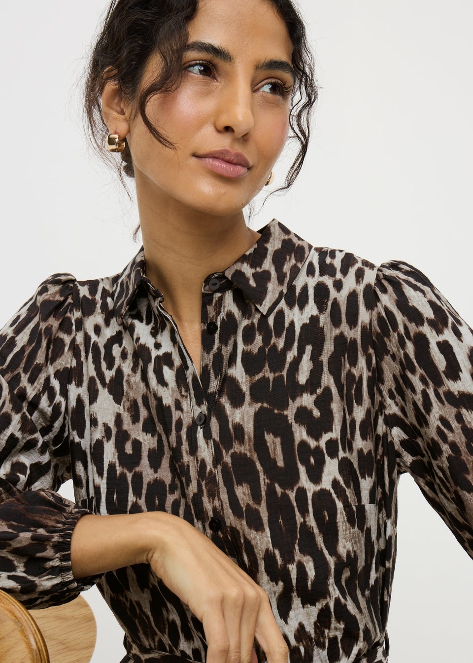 Brown Leopard Print Mini Shirt Dress