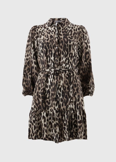 Brown Leopard Print Mini Shirt Dress