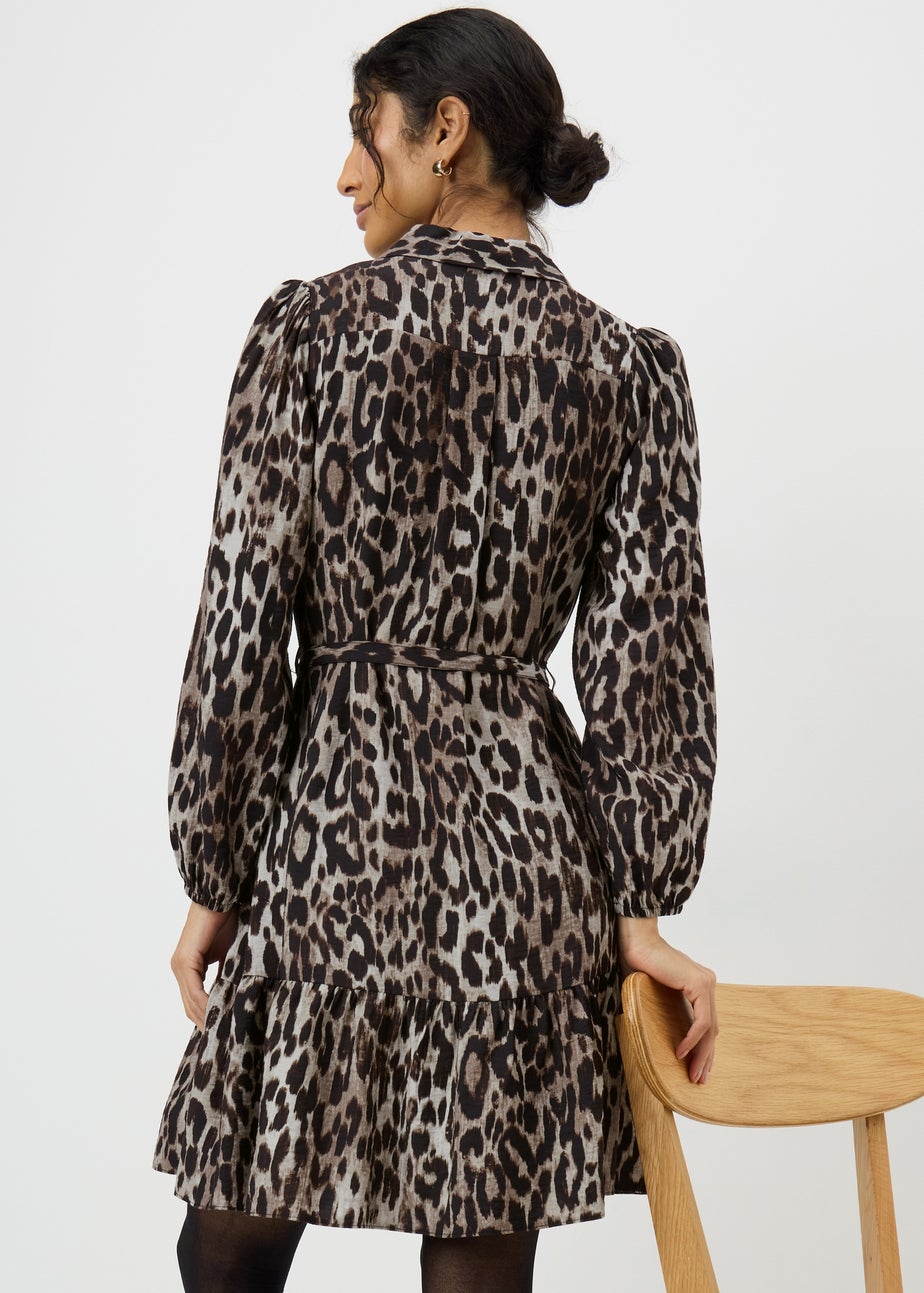 Brown Leopard Print Mini Shirt Dress