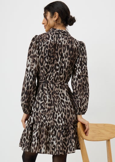 Brown Leopard Print Mini Shirt Dress