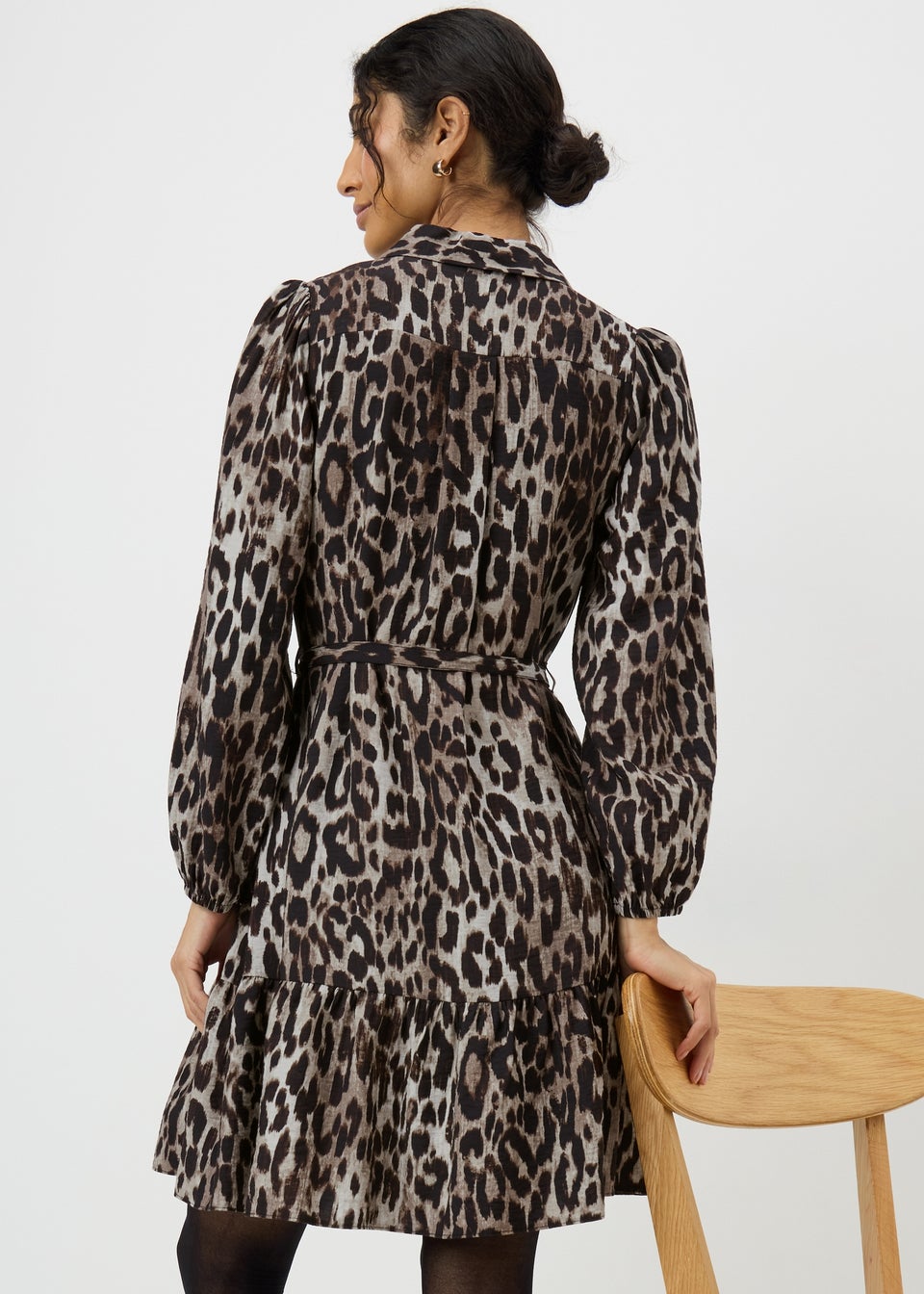 Brown Leopard Print Mini Shirt Dress