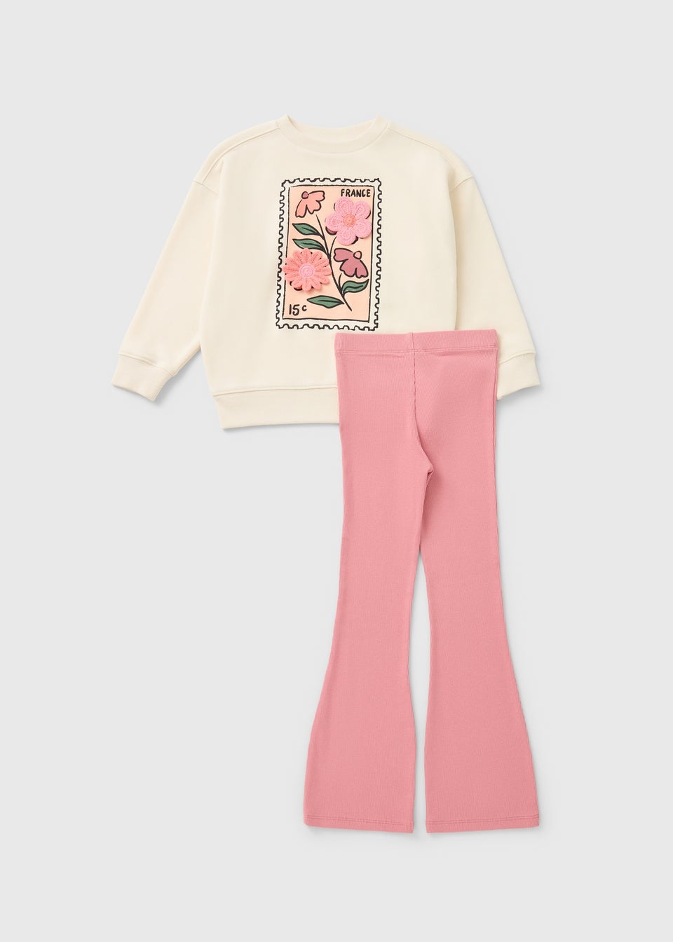 Girls Pink 3D Flower Sweatshirt & Legging Set (7-15yrs)