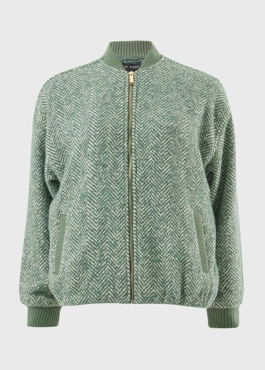 Et Vous Green Herringbone Bomber Jacket