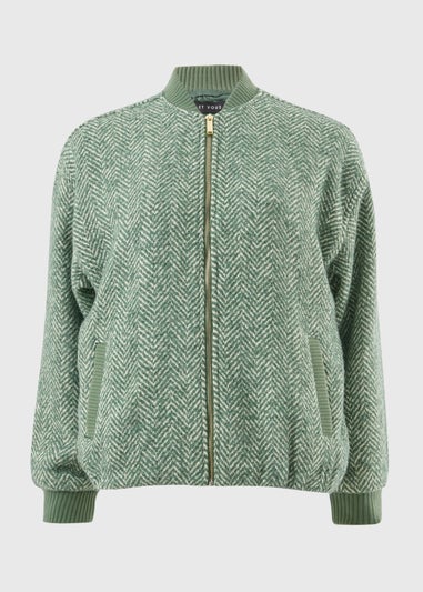 Et Vous Green Herringbone Bomber Jacket