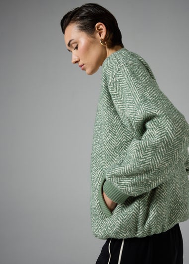 Et Vous Green Herringbone Bomber Jacket