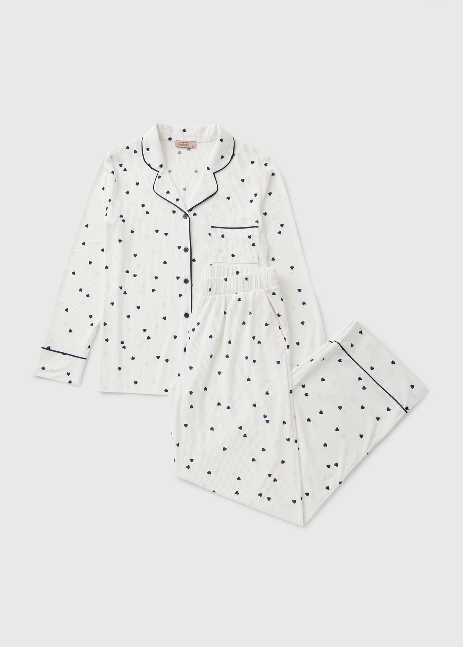 Cream Heart Button Pyjama Set