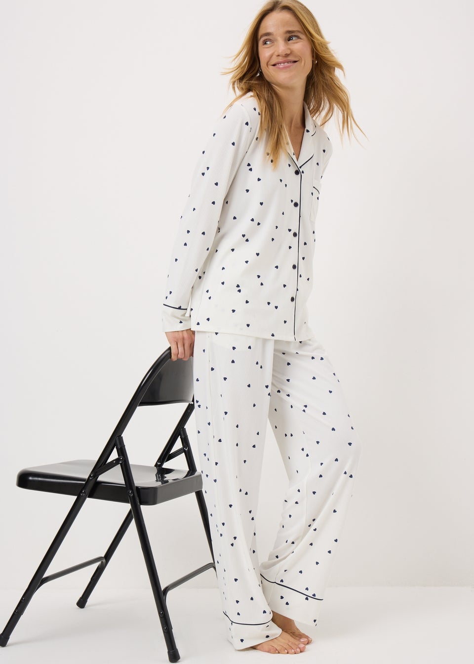 Cream Heart Button Pyjama Set