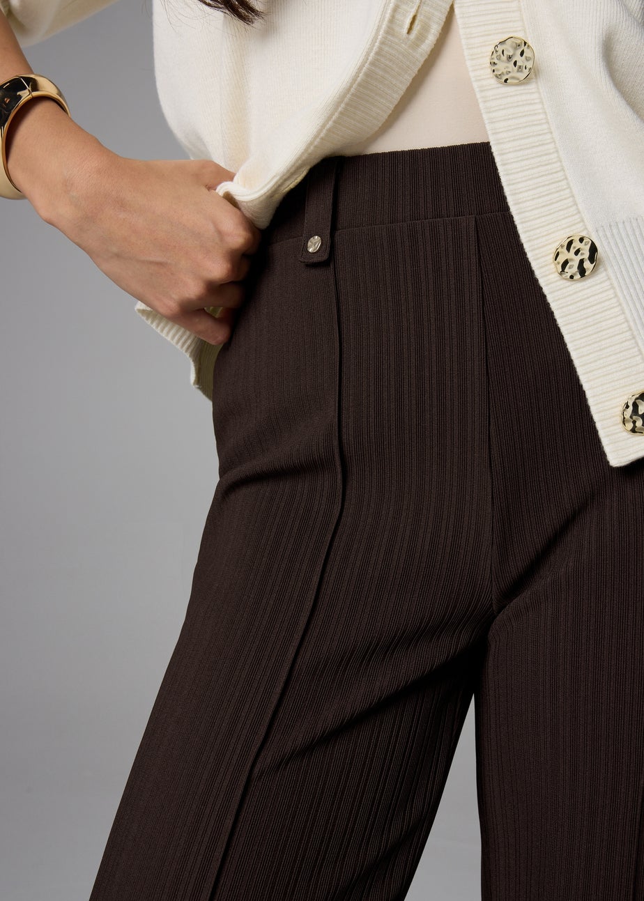 Et Vous Chocolate Straight Leg Ribbed Trousers