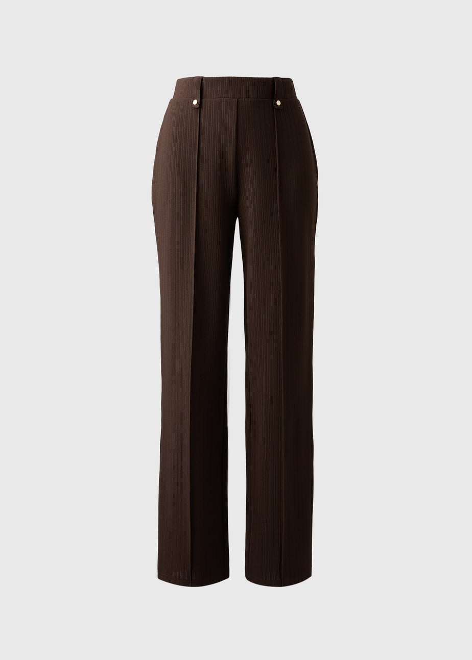 Et Vous Chocolate Straight Leg Ribbed Trousers