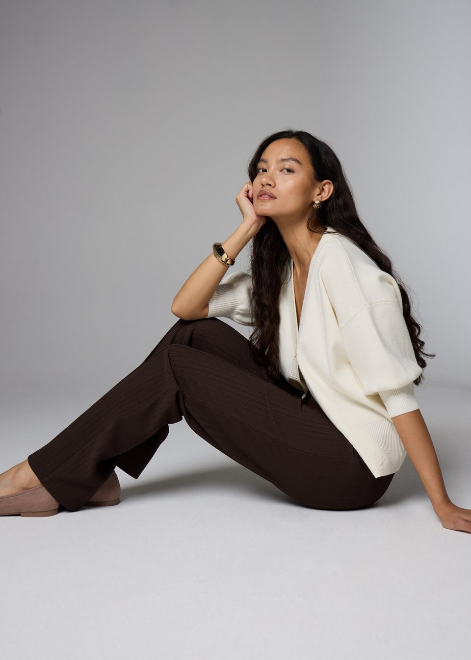Et Vous Chocolate Straight Leg Ribbed Trousers
