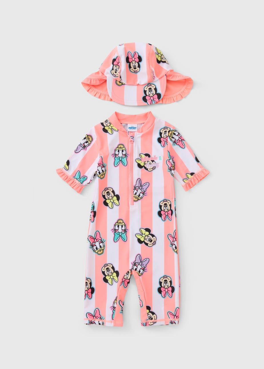 Disney Girls Pink Minnie & Daisy Surf Suit & Hat Set (6mths-5yrs)