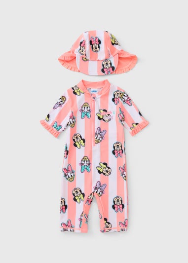 Disney Girls Pink Minnie & Daisy Surf Suit & Hat Set (6mths-5yrs)