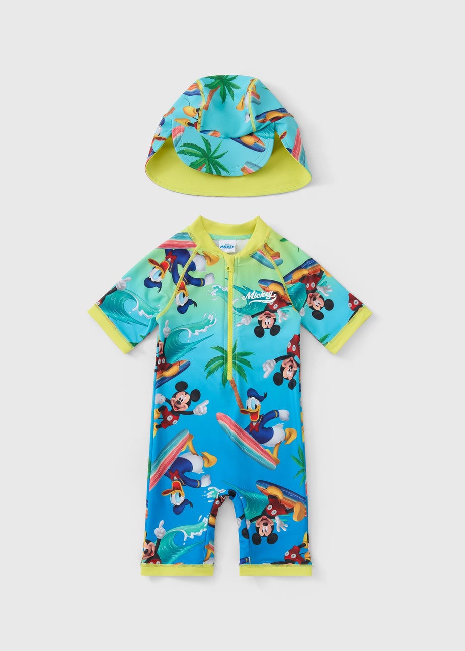 Disney Boys Blue Mickey & Friends Surf Suit & Hat Set (6mths-5yrs)