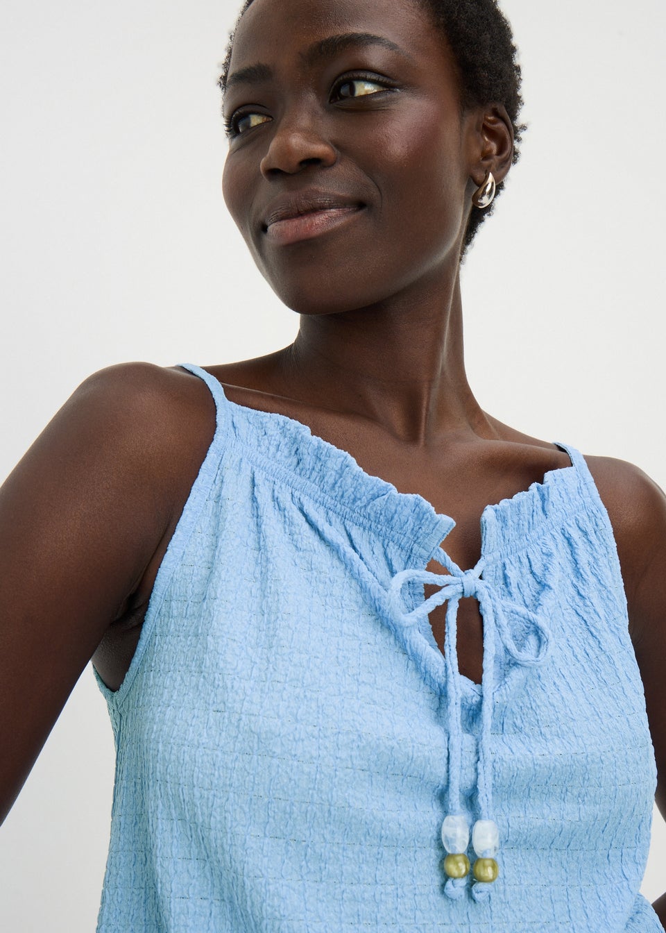 Blue Textured Tie Co Ord Cami Top