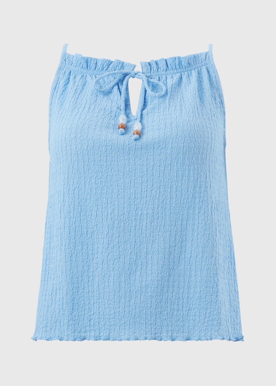Blue Textured Tie Co Ord Cami Top