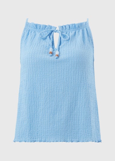 Blue Textured Tie Co Ord Cami Top