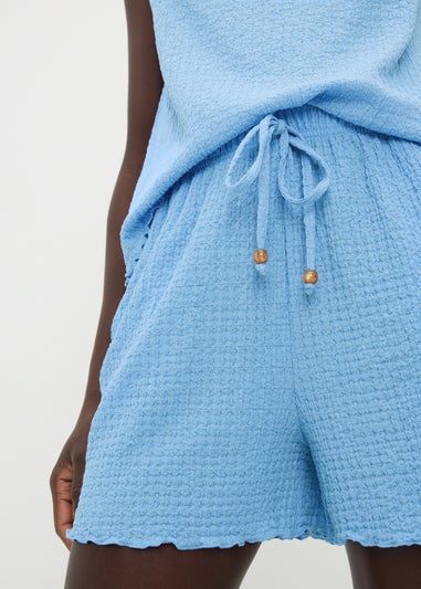 Blue Textured Co Ord Shorts