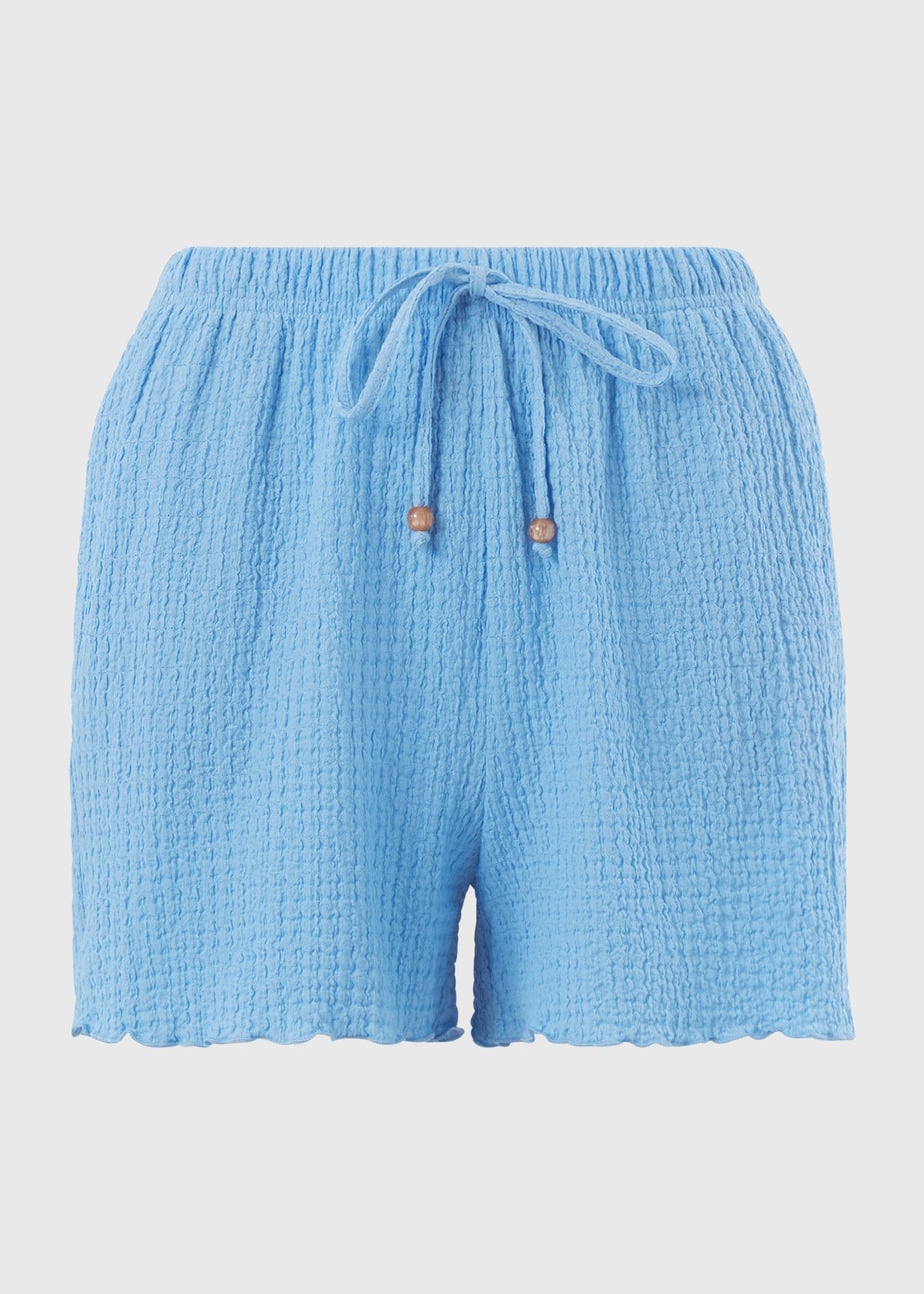 Blue Textured Co Ord Shorts