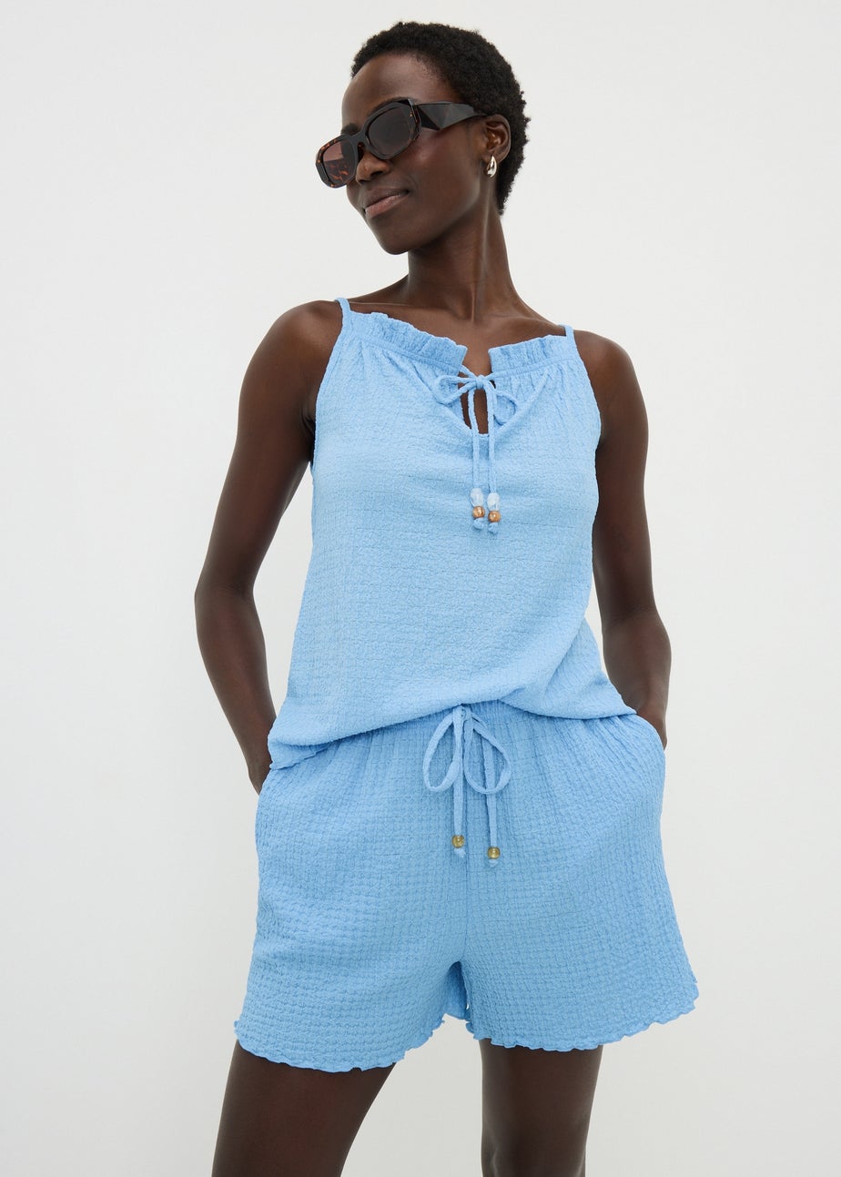 Blue Textured Co Ord Shorts