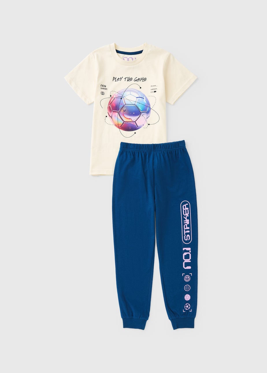 Boys Cream Science Football Pyjama Set (7-13yrs)