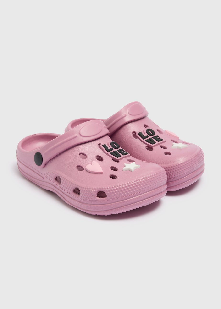 Girls Pink Love Clogs (Younger 8/9-Older 12/13)