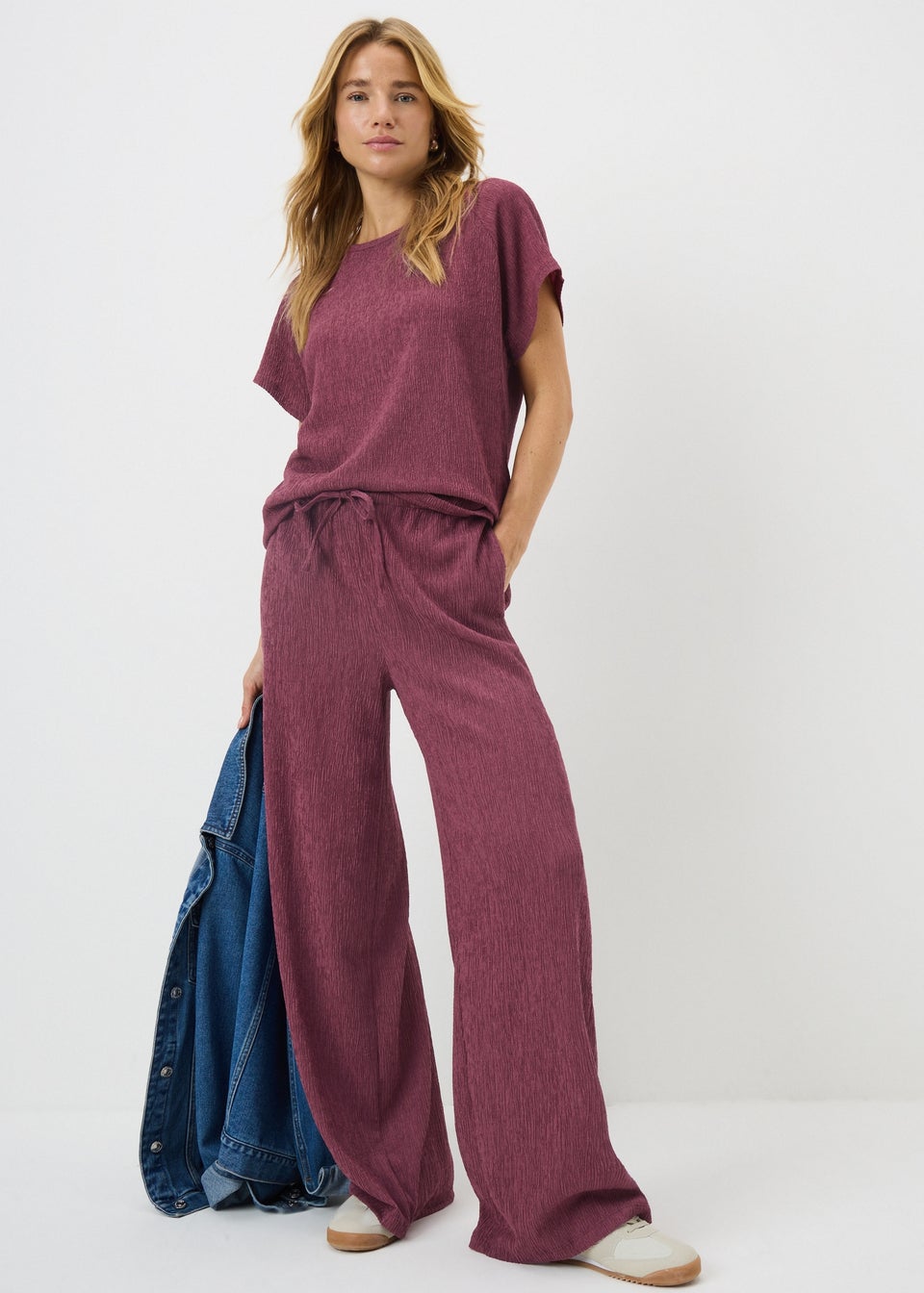 Raspberry Textured Co Ord Wide Leg Trousers