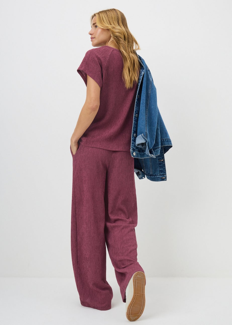 Raspberry Textured Co Ord Wide Leg Trousers