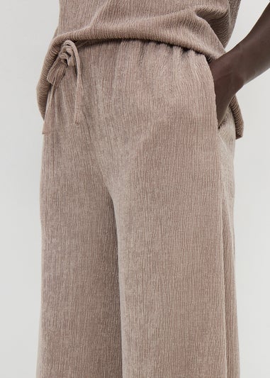 Taupe Textured Co Ord Wide Leg Trousers