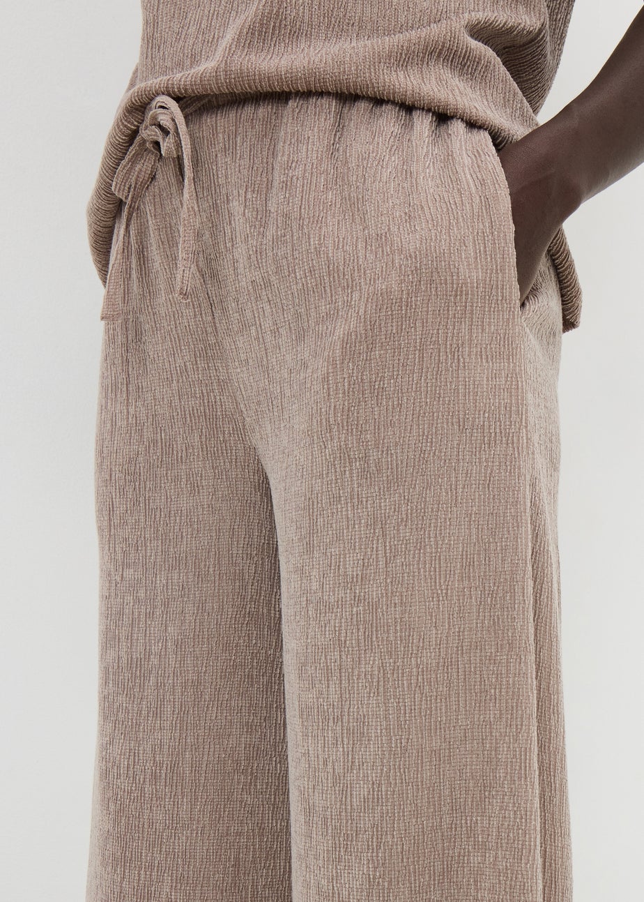 Taupe Textured Co Ord Wide Leg Trousers