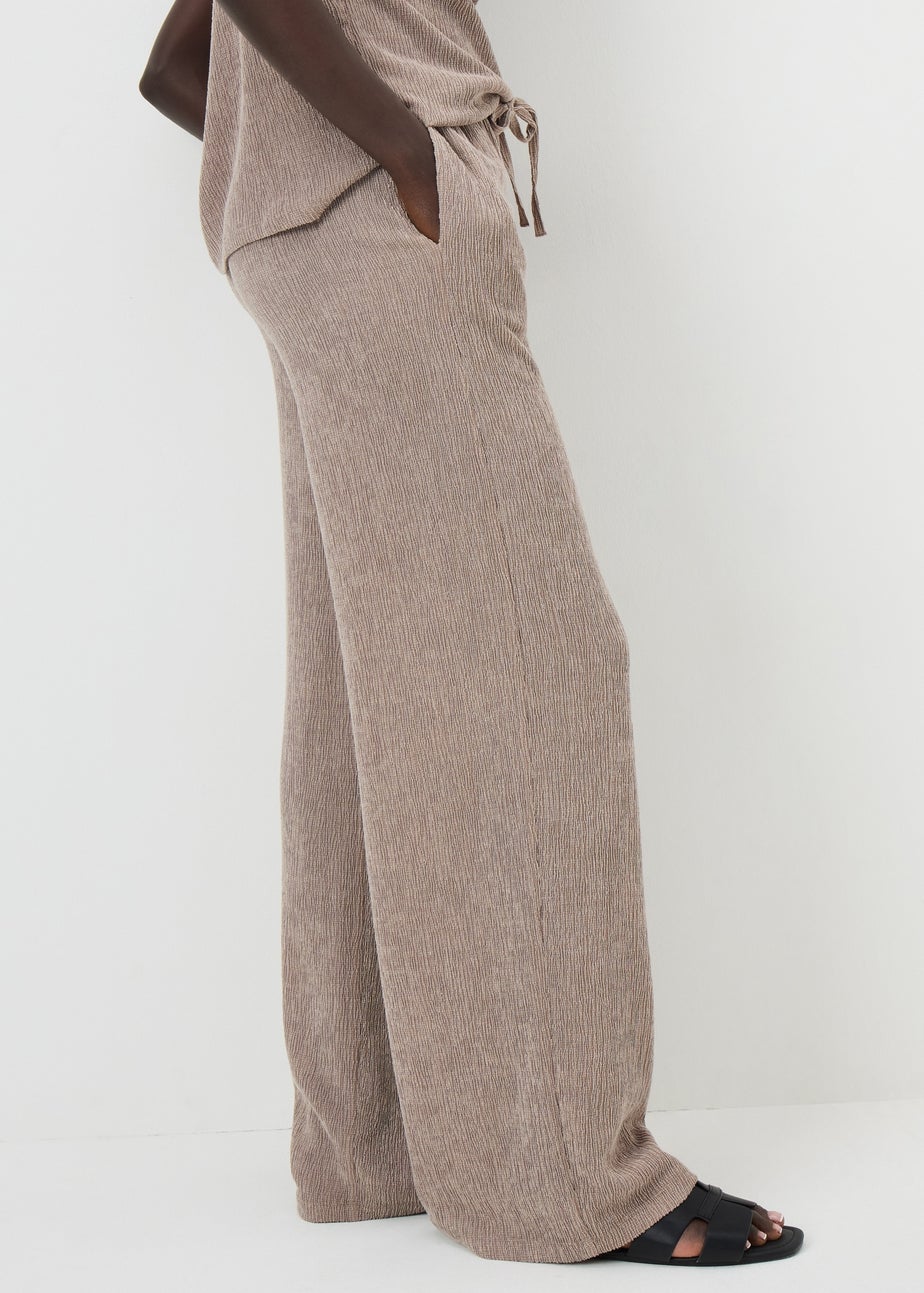 Taupe Textured Co Ord Wide Leg Trousers