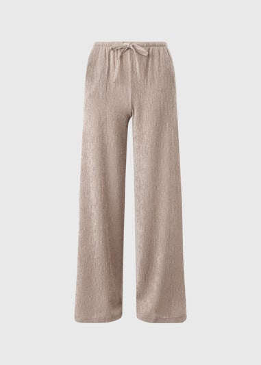 Taupe Textured Co Ord Wide Leg Trousers
