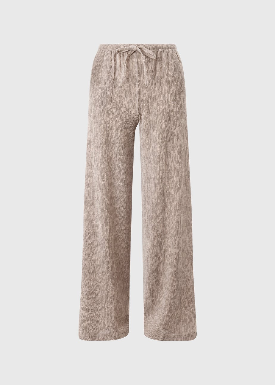Taupe Textured Co Ord Wide Leg Trousers
