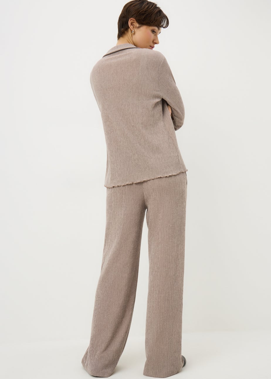 Taupe Textured Wide Leg Co Ord Trousers
