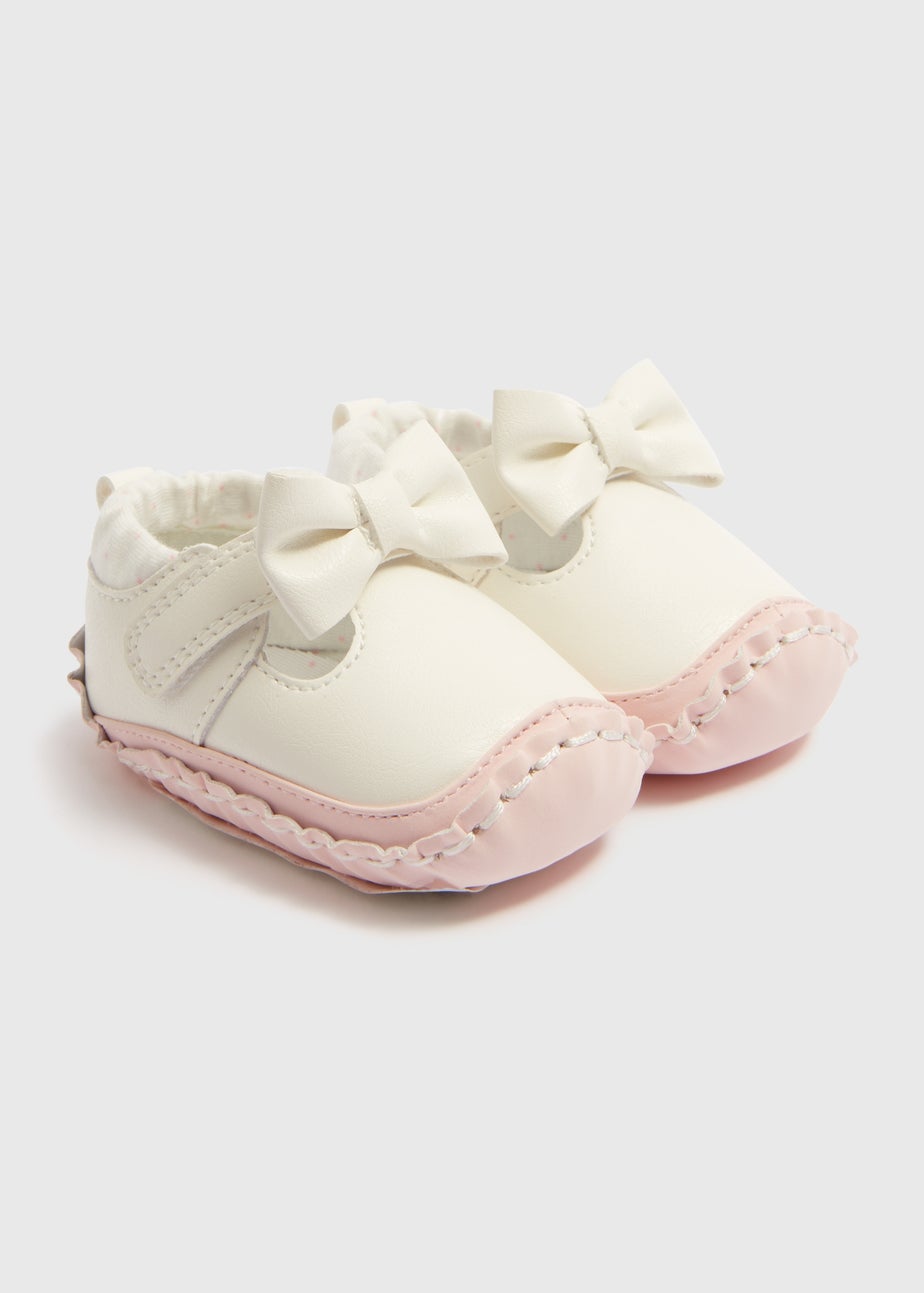 Baby White Bow T Bar Shoes (Newbron-18mths)