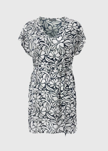 Navy Tropical Floral Jersey Kaftan