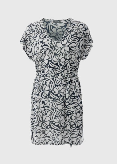 Navy Tropical Floral Jersey Kaftan