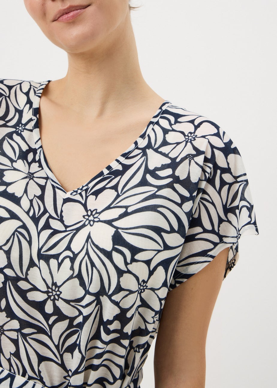 Navy Tropical Floral Jersey Kaftan