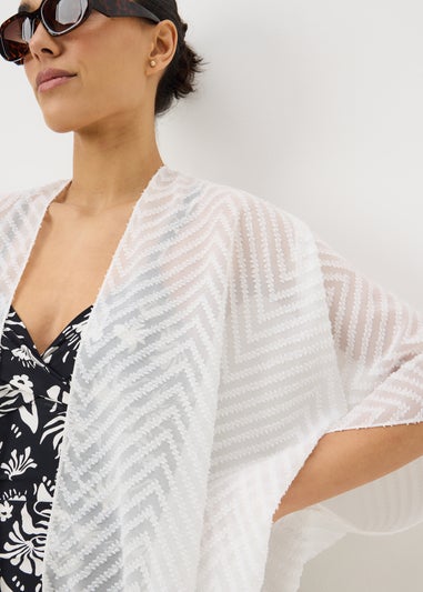White Textured Tassel Kimono