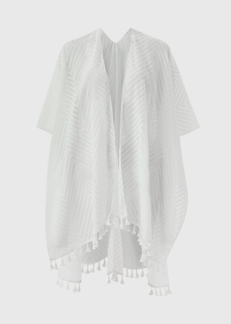 White Textured Tassel Kimono