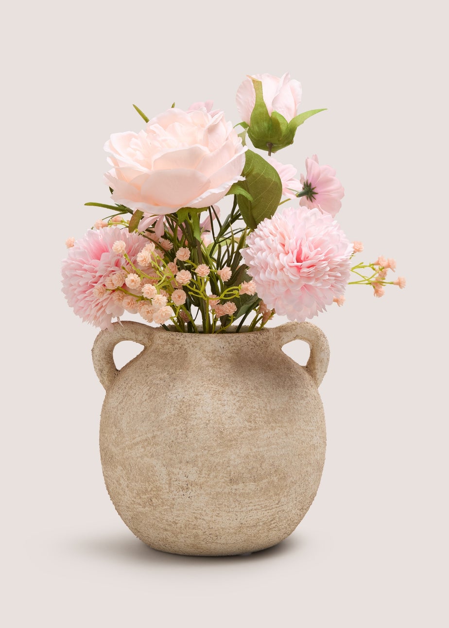 Pink Flowers In Cream Pot