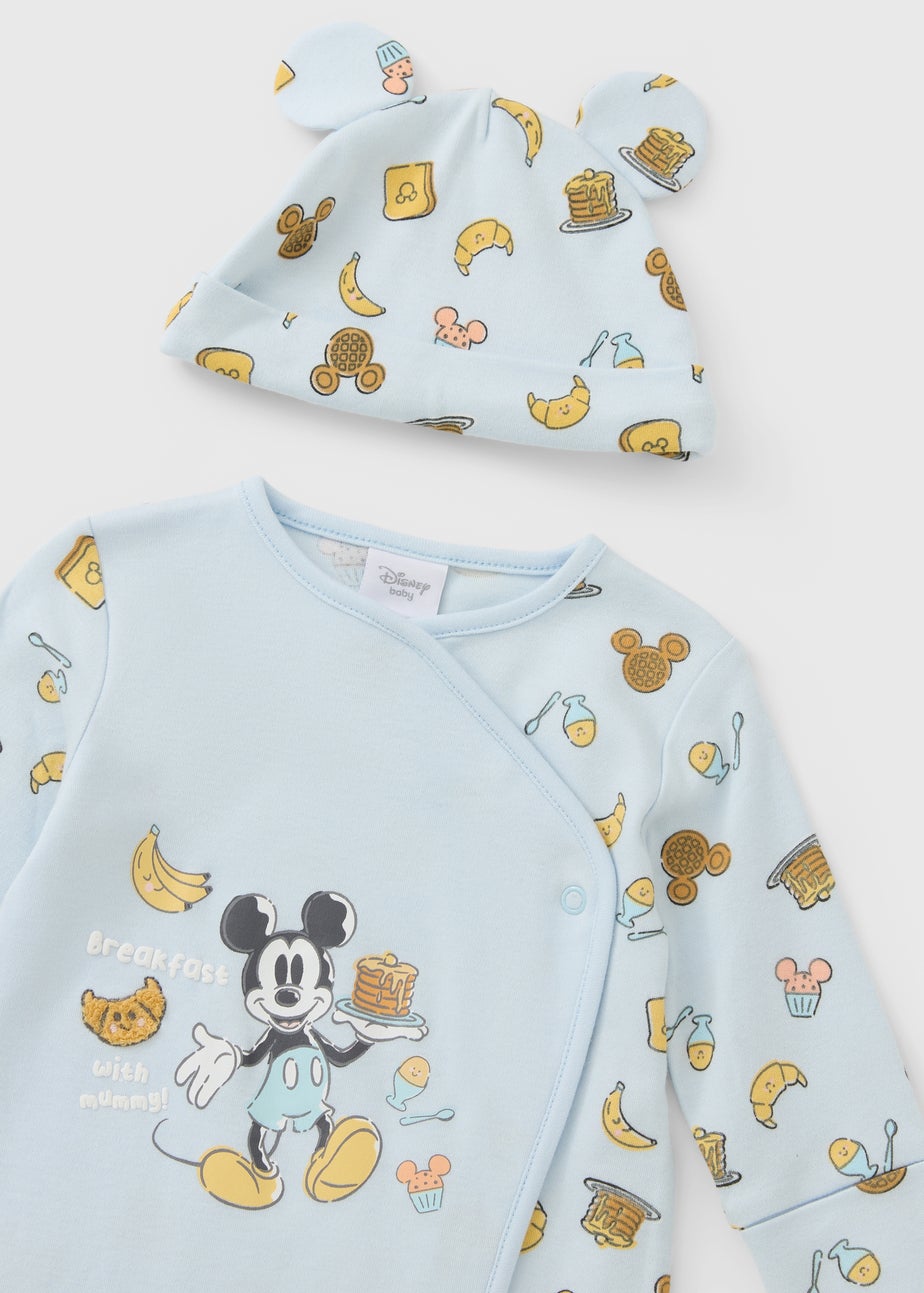 Disney Baby Light Blue Mickey Breakfast Sleepsuit & Hat (Newbron-12mths)