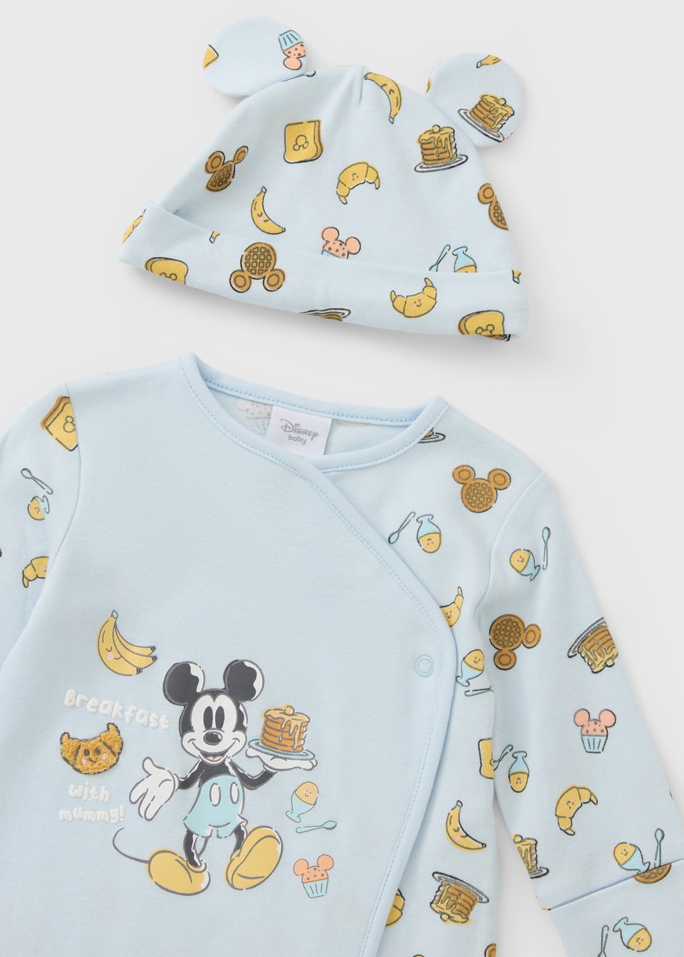 Disney Baby Light Blue Mickey Breakfast Sleepsuit & Hat (Newbron-12mths)