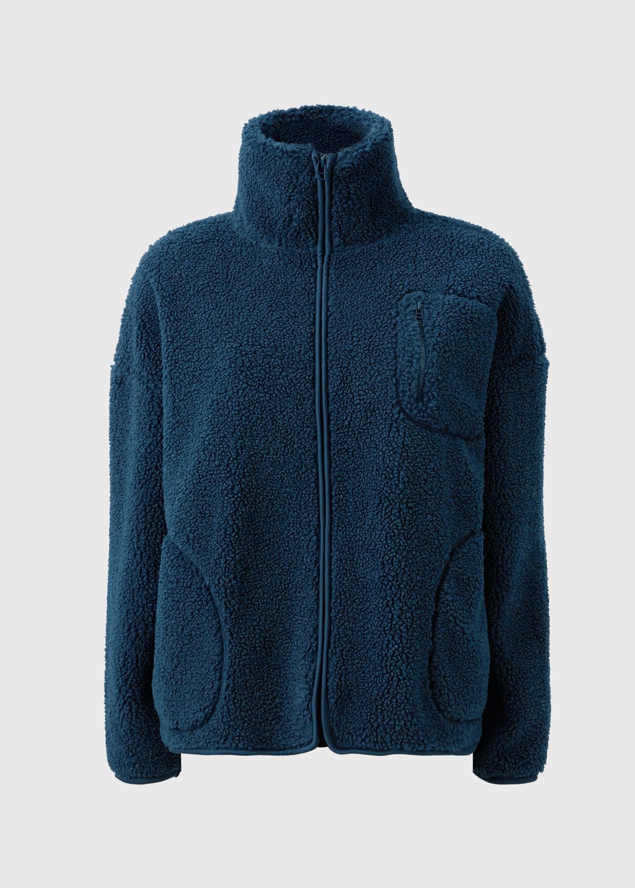 Souluxe Navy Zip Front Borg Jacket