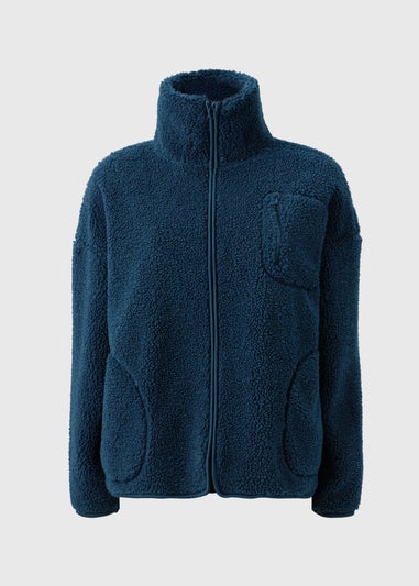 Souluxe Navy Zip Front Borg Jacket